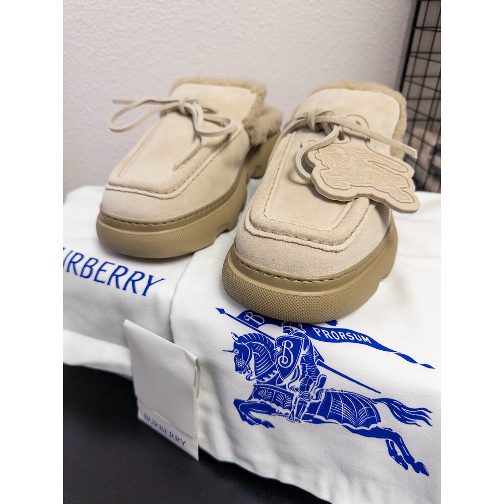 Burberry Mules Suede & Sherling Stony Clay Size 41 $950 Retail